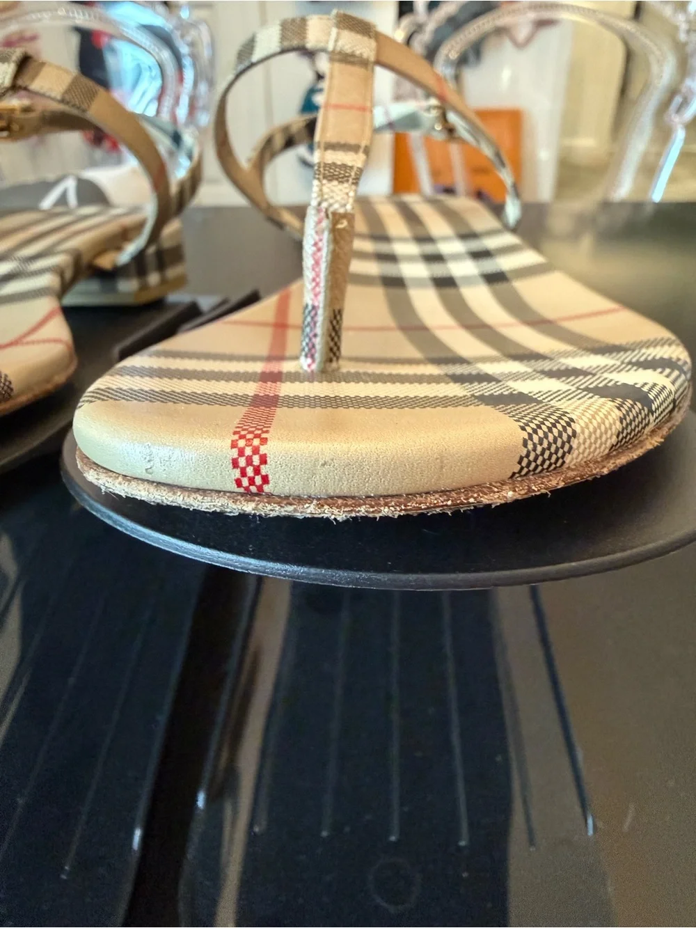 Burberry Beige Plaid T-strap Sandals - Picture 3 of 11